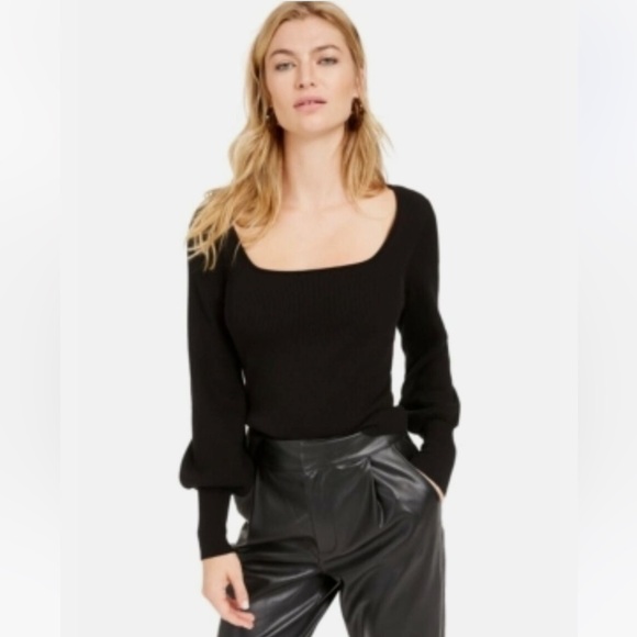 Bar III Sweaters - Becca Tilley X Bar III black Square Neck Pullover Sweater